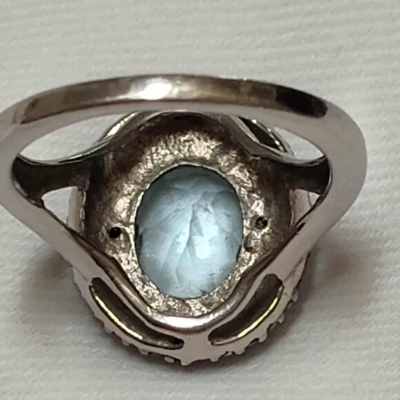 3.10ct Blue Topaz w/ .01ctw Round Black Diamond Accent Rhodium over Silver ring - Picture 7 of 13